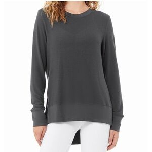 Alo Yoga Glimpse Side Split Hem Pullover Sweatshirt Navy Blue